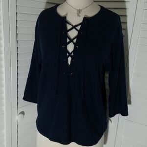 Madewell Navy Blue Sailor Top with criss cross tie